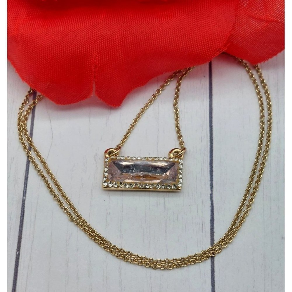 Adorable Minimalist LOFT Pendant Necklace Gold Tone Chain Crystal Bar 16" - 18"